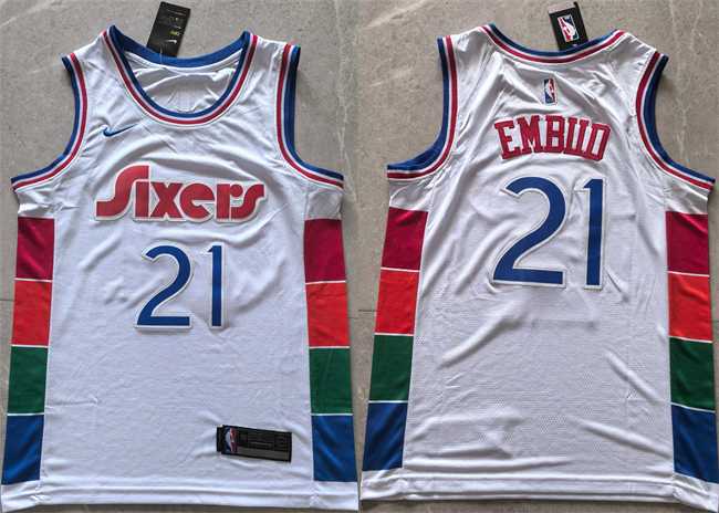 Men%27s Philadelphia 76ers #21 Joel Embiid White 2024 25 City Edition Stitched Jersey->phoenix suns->NBA Jersey